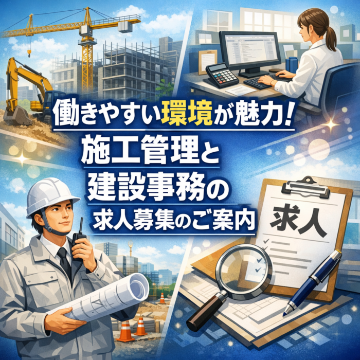 働きやすい環境が魅力！施工管理と建設事務の求人募集のご案内